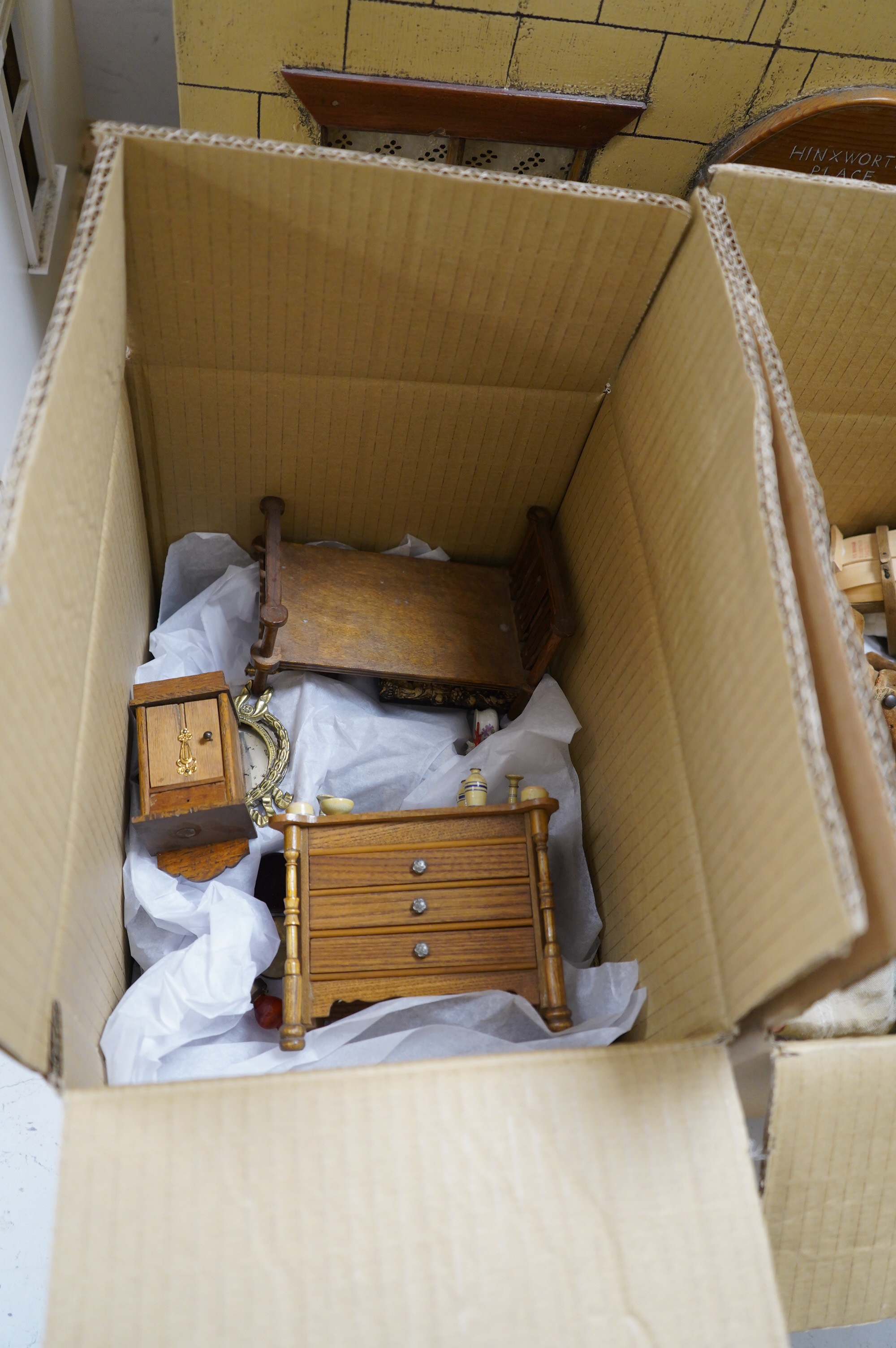 A early 20th century George III style doll’s house ‘Hinxworth Place’, together with extensive furnishings, height 97cm, width 72cm, depth 35cm. Condition - fair.